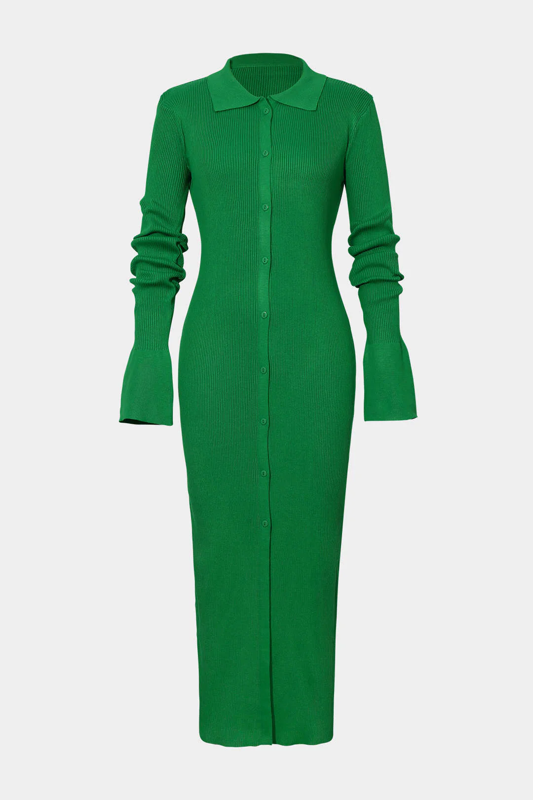 Shell Sleeve Ribbed Buttons Down Maxi Dress Mesh - Image 7