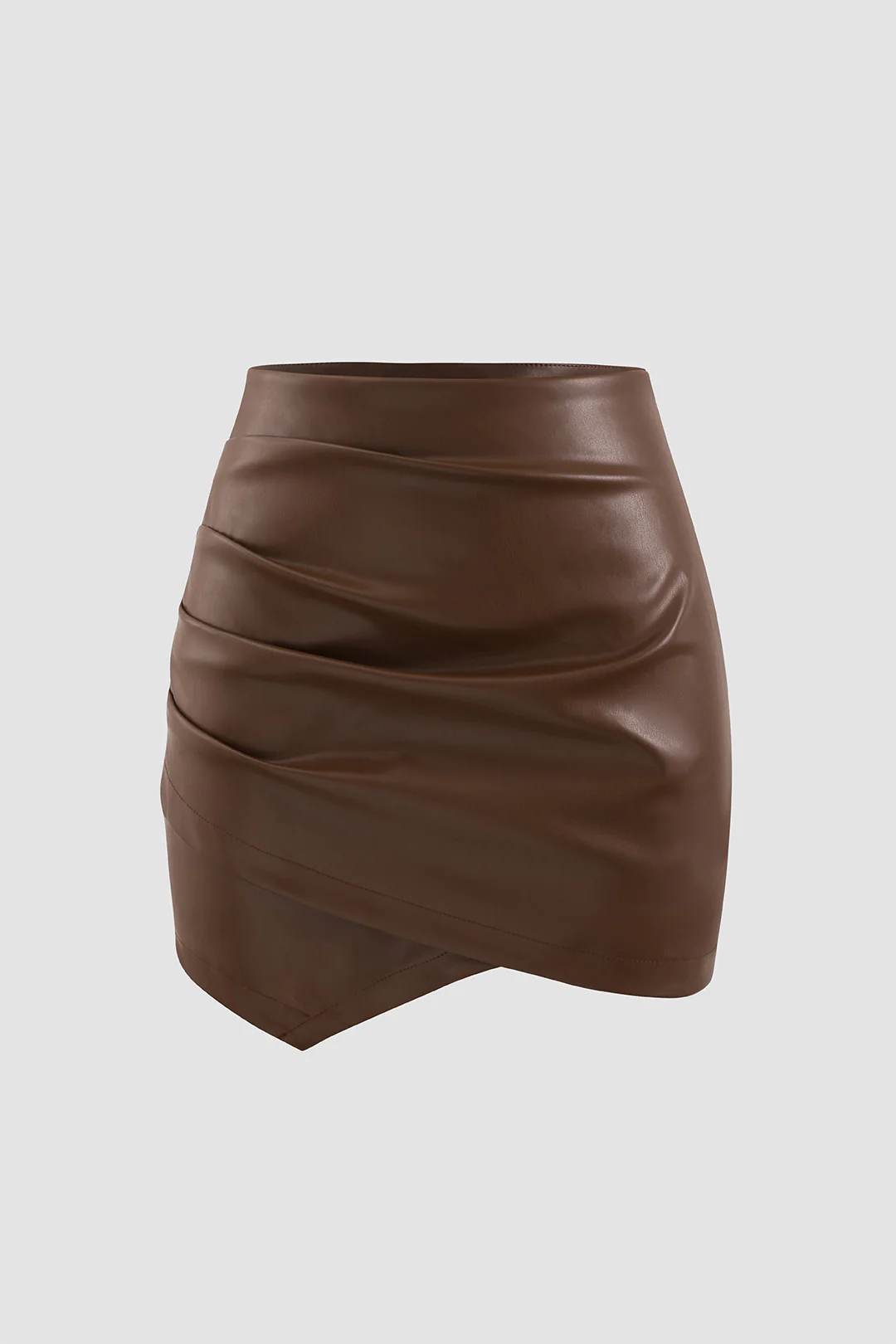 Asymmetrical Ruched Faux Leather Mini Skirt - Image 5
