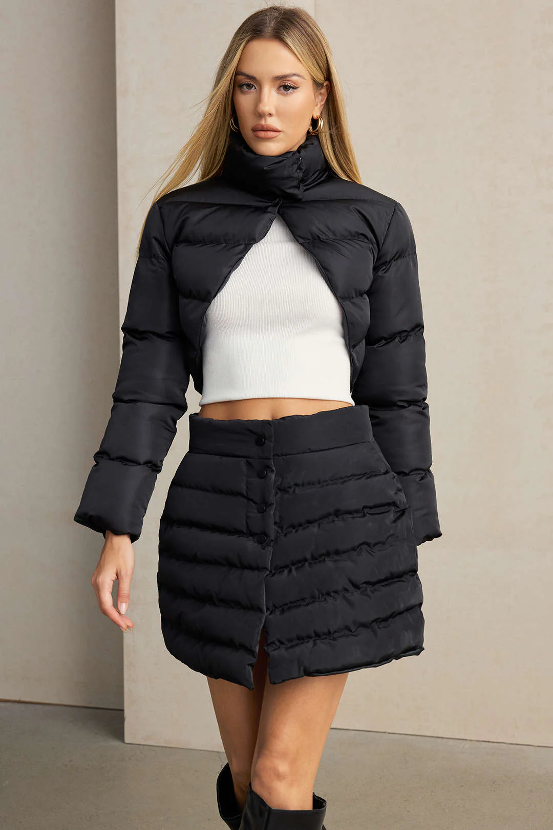 Solid Button Up Puffer Mini Skirt - Image 6