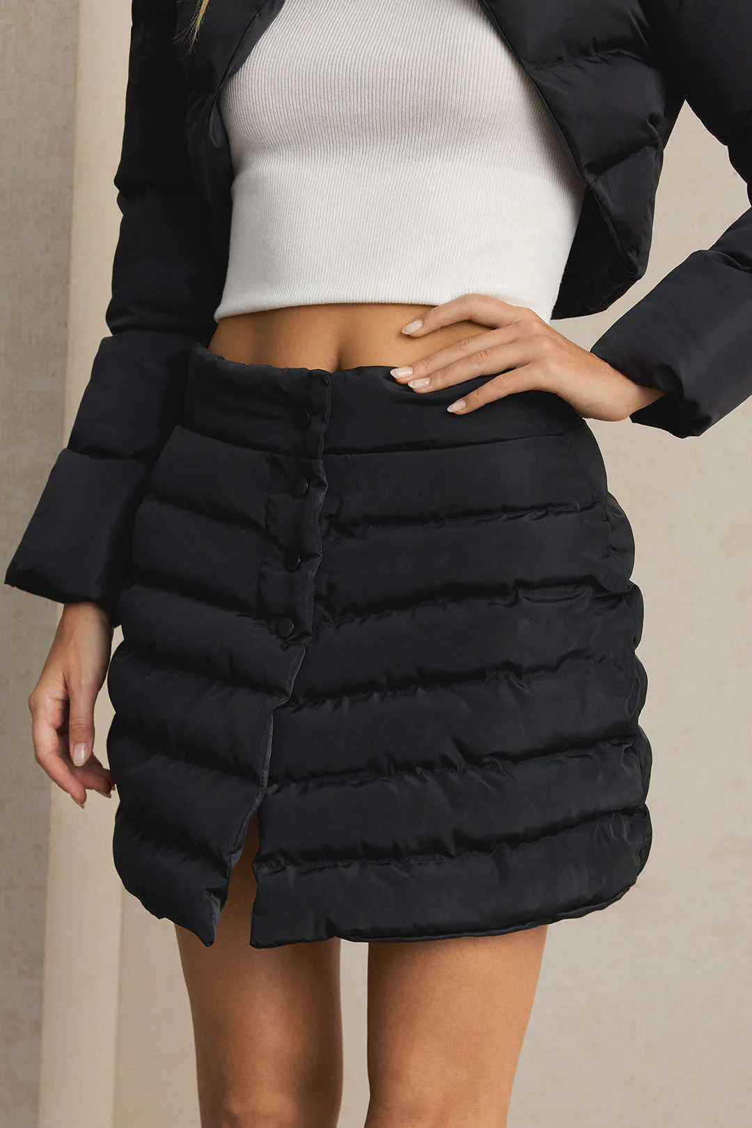 Solid Button Up Puffer Mini Skirt - Image 8