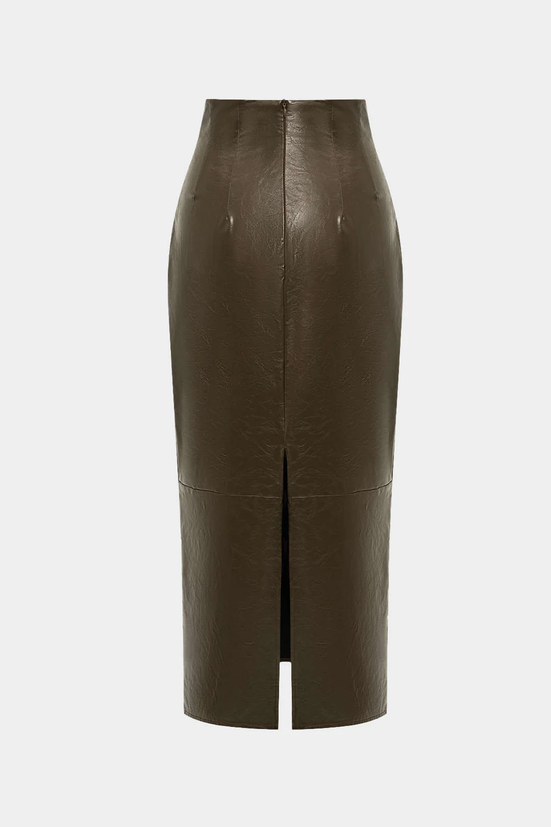 Basic Solid Faux Leather Midi Skirt - Image 10