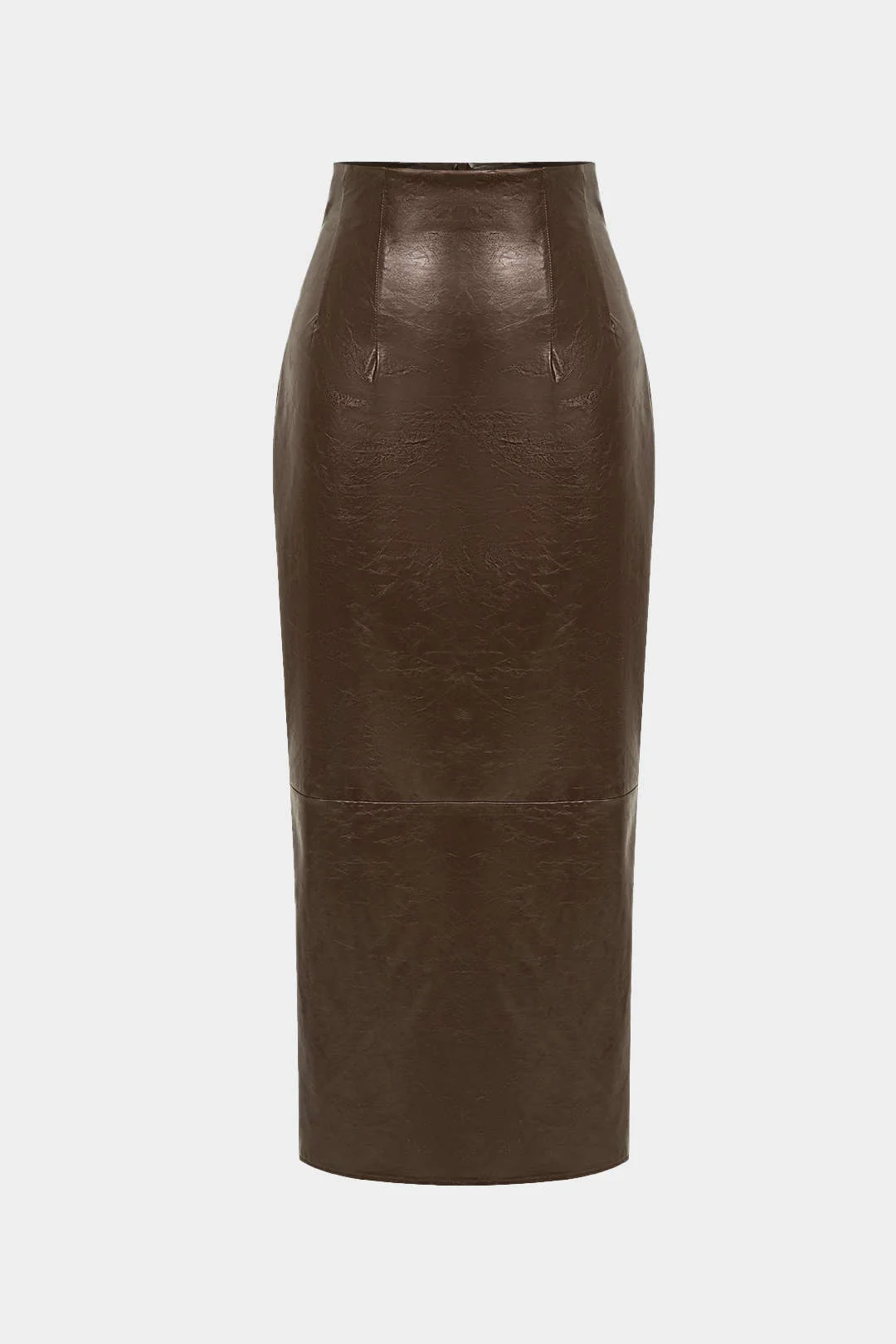 Basic Solid Faux Leather Midi Skirt - Image 11