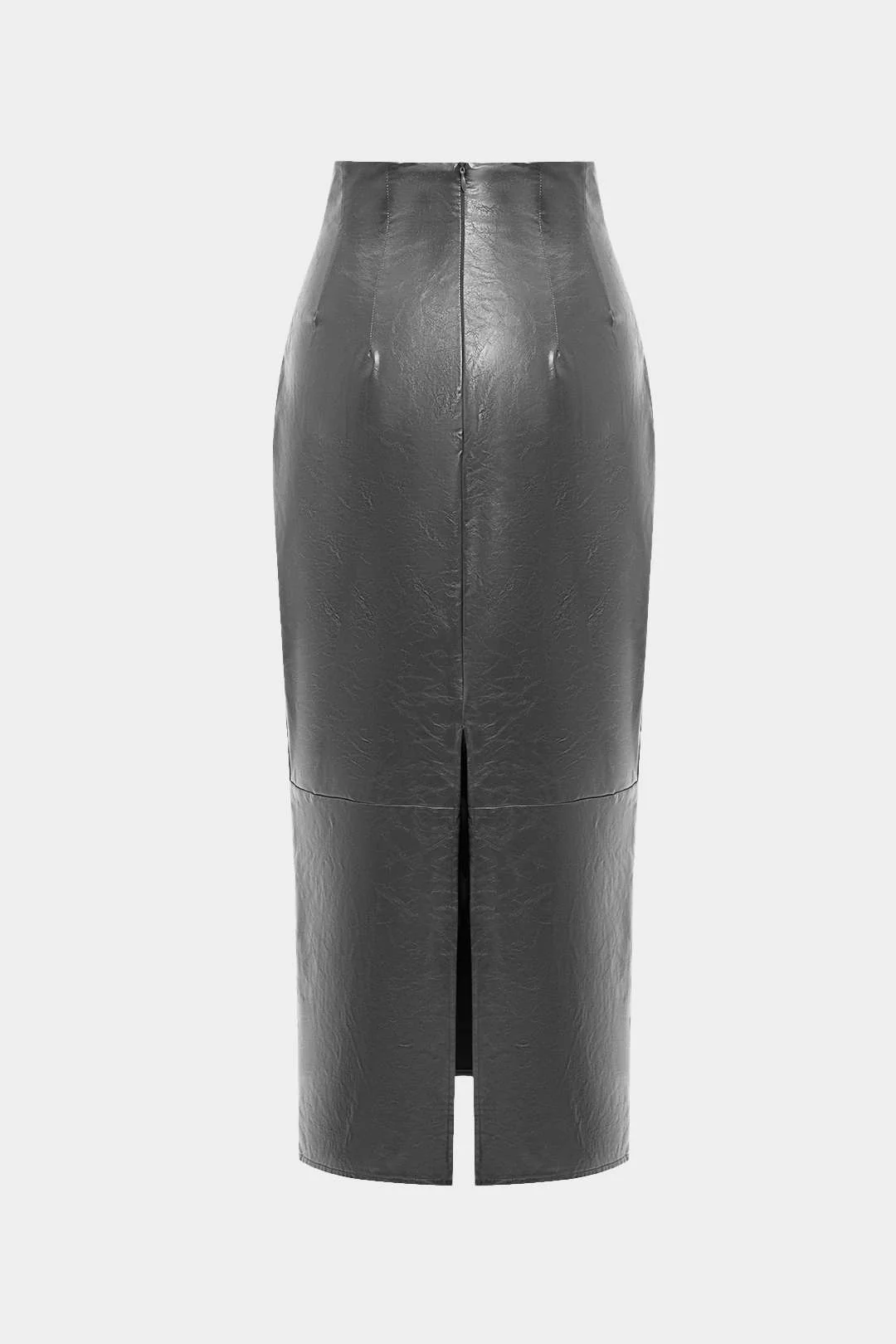 Basic Solid Faux Leather Midi Skirt - Image 14