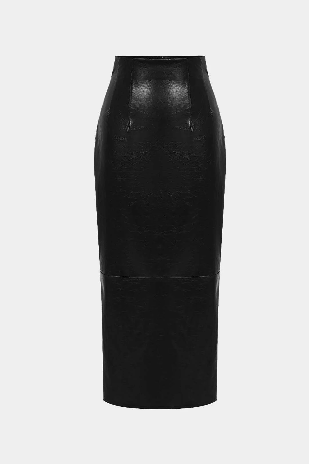 Basic Solid Faux Leather Midi Skirt - Image 15