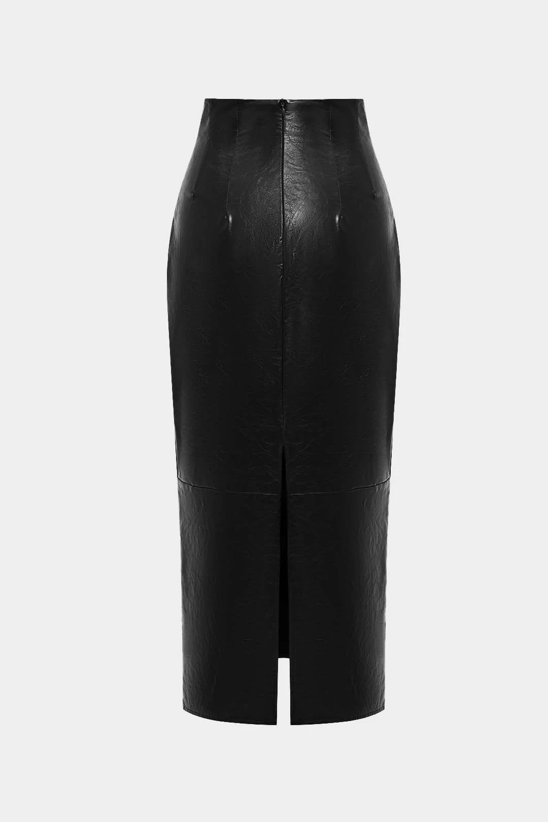 Basic Solid Faux Leather Midi Skirt - Image 16