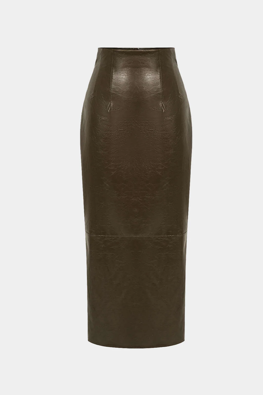 Basic Solid Faux Leather Midi Skirt - Image 9