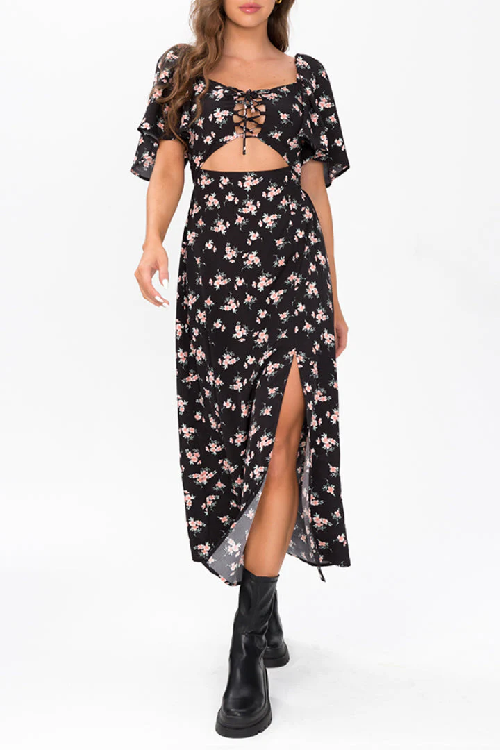 Floral Tie Front Midi Dress - Image 8