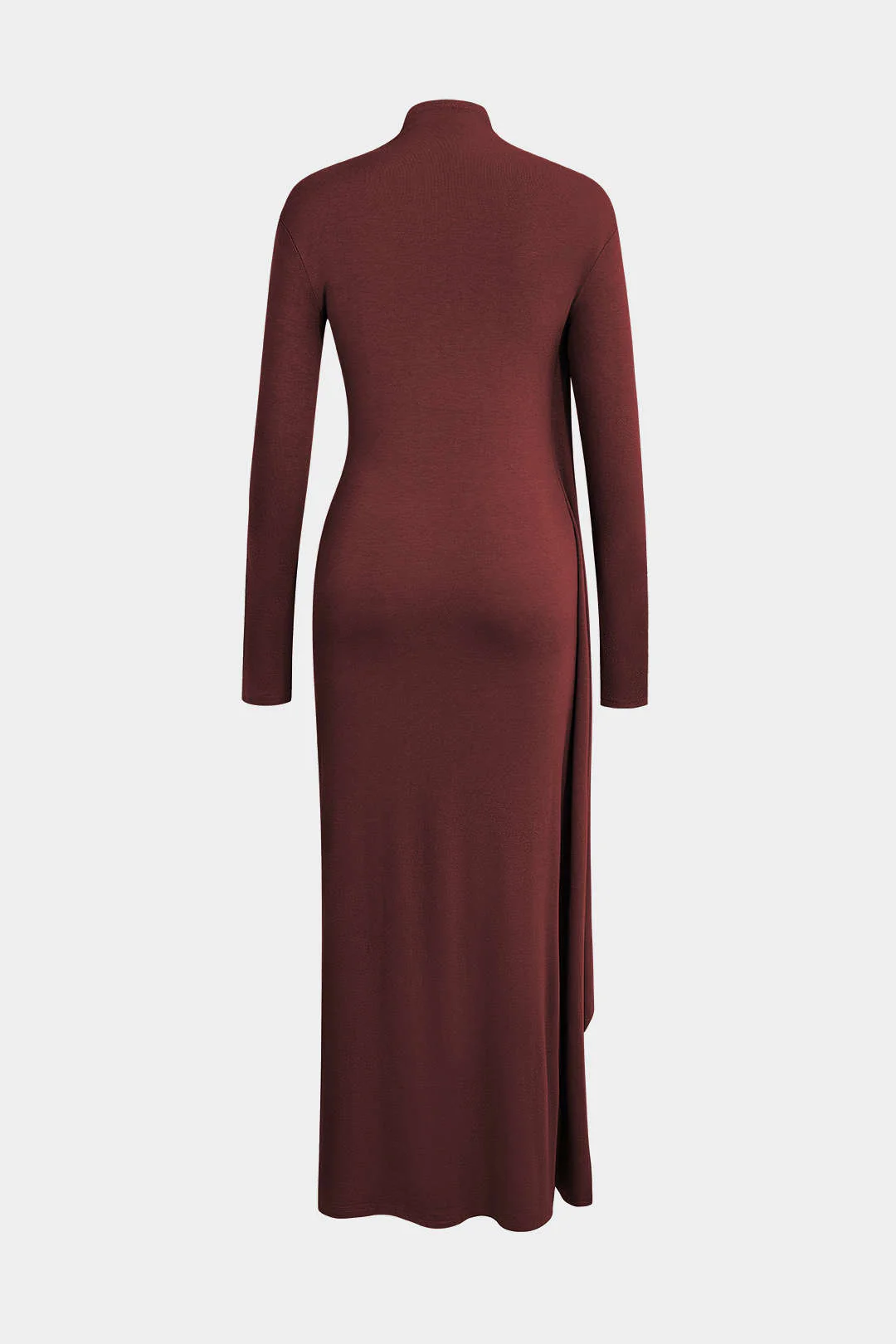 Mock Neck Wrap Ruched Long Sleeve Slit Maxi Dress - Image 11