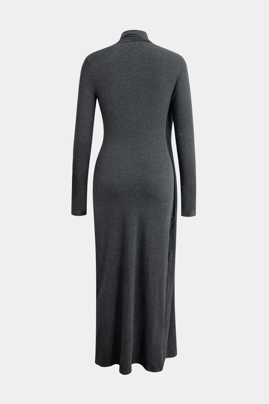 Mock Neck Wrap Ruched Long Sleeve Slit Maxi Dress - Image 8