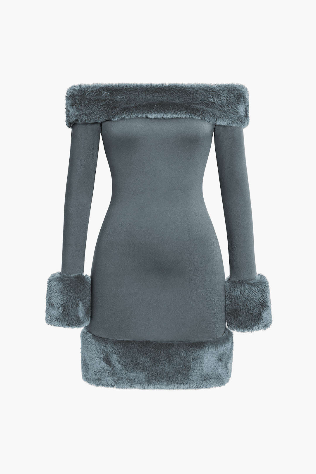 Faux Fur Trim Off Shoulder Midi Dress - Image 10