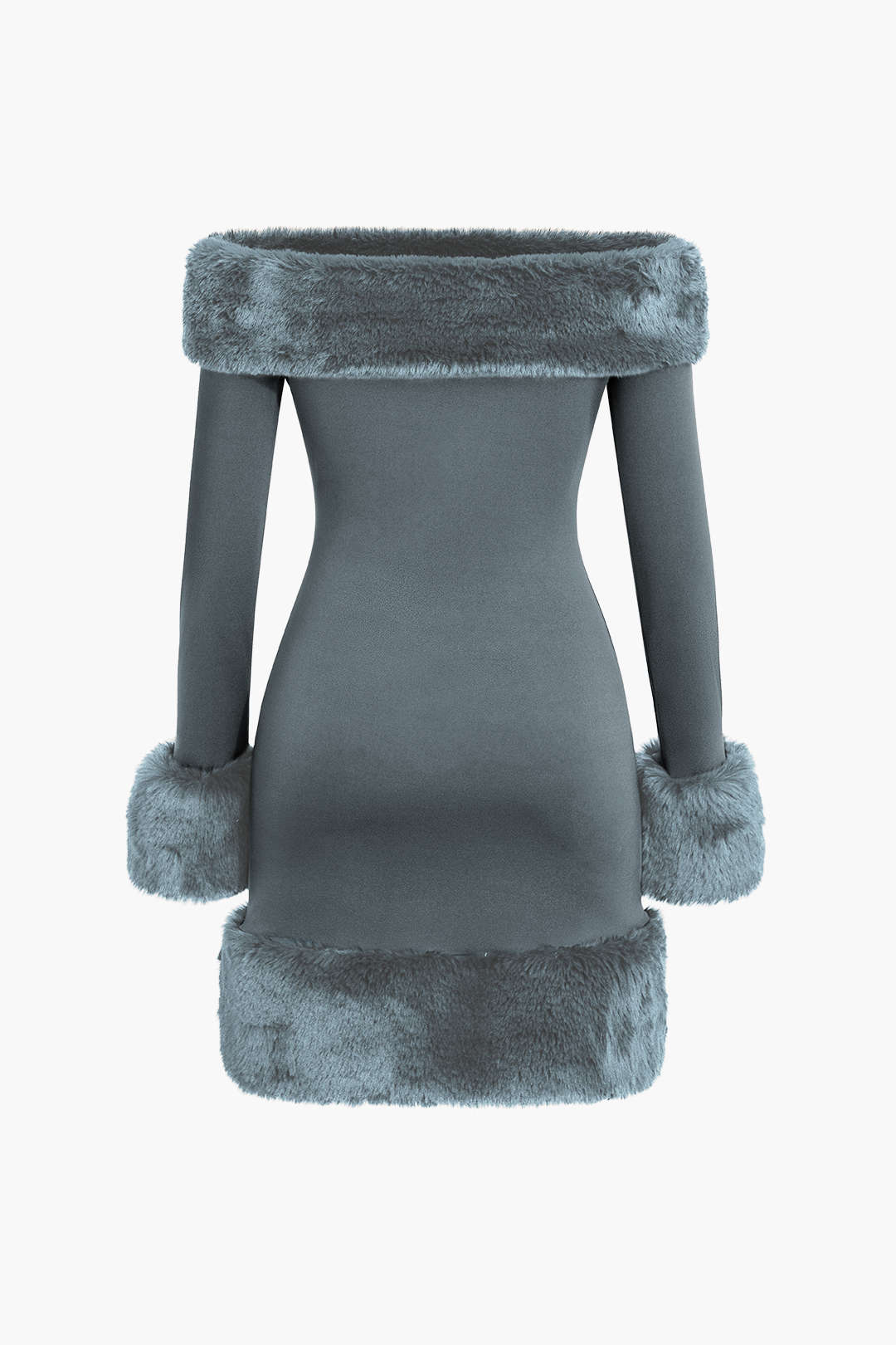 Faux Fur Trim Off Shoulder Midi Dress - Image 11
