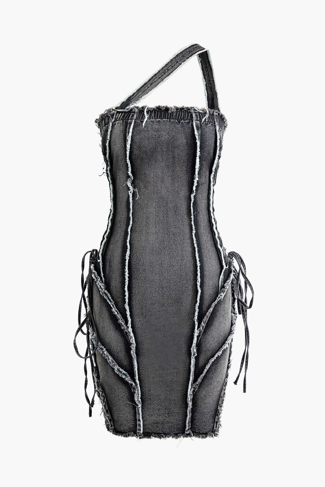 Asymmetric Frayed Denim Mini Dress - Image 6