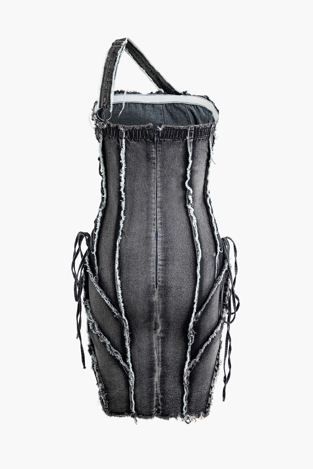 Asymmetric Frayed Denim Mini Dress - Image 7