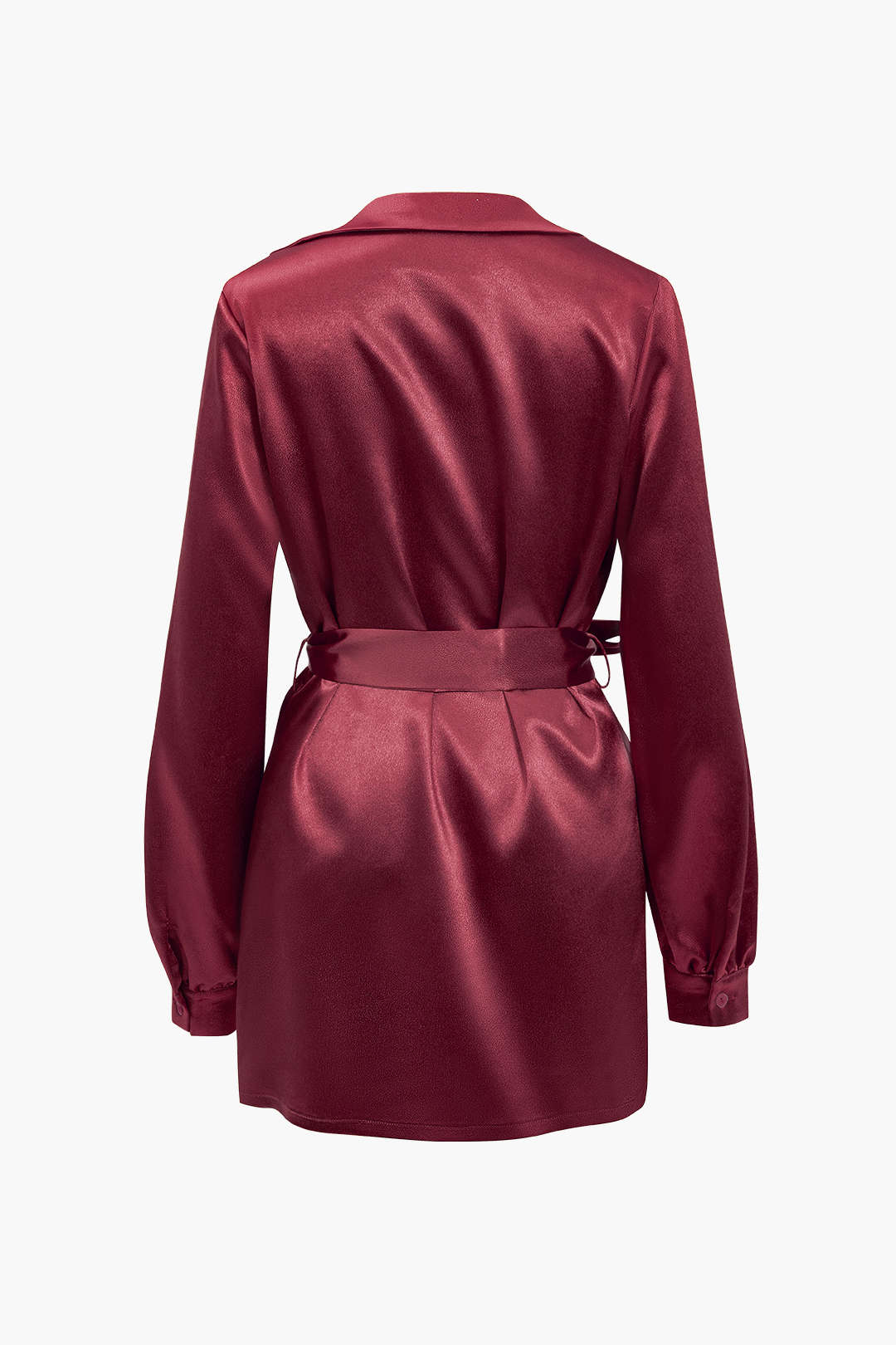 Solid Tie Front Draped Cowl Neck Belted Mini Dress - Image 5