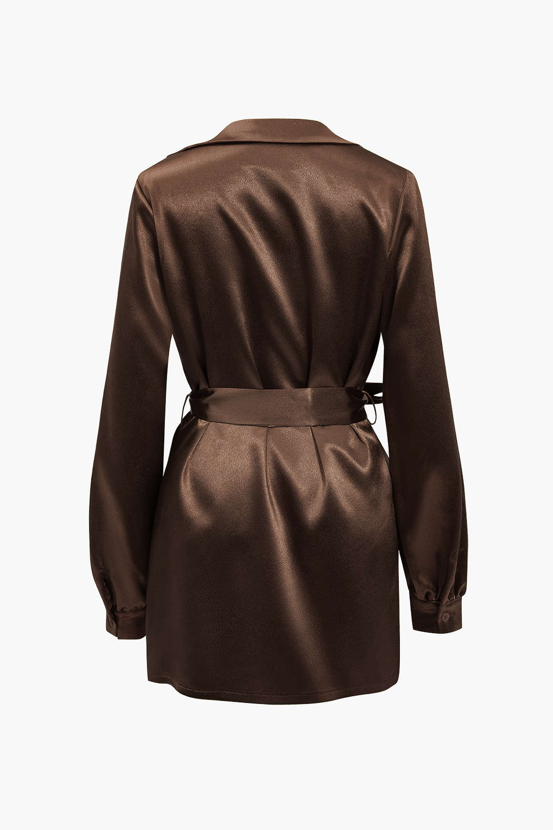 Solid Tie Front Draped Cowl Neck Belted Mini Dress - Image 7