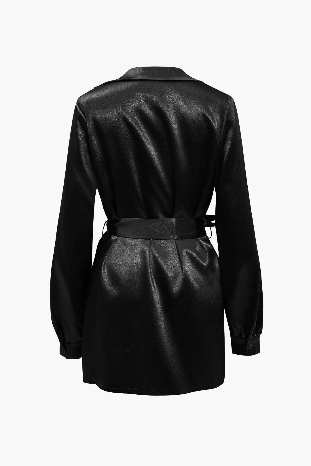 Solid Tie Front Draped Cowl Neck Belted Mini Dress - Image 9