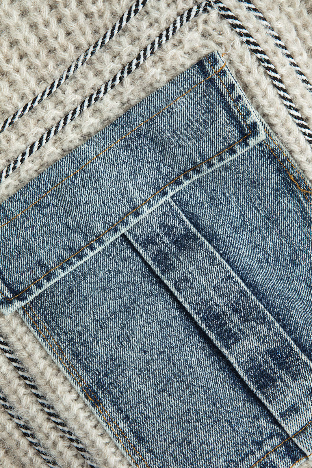 Denim Patchwork Button Pocket Sweater Cardigan - Image 4