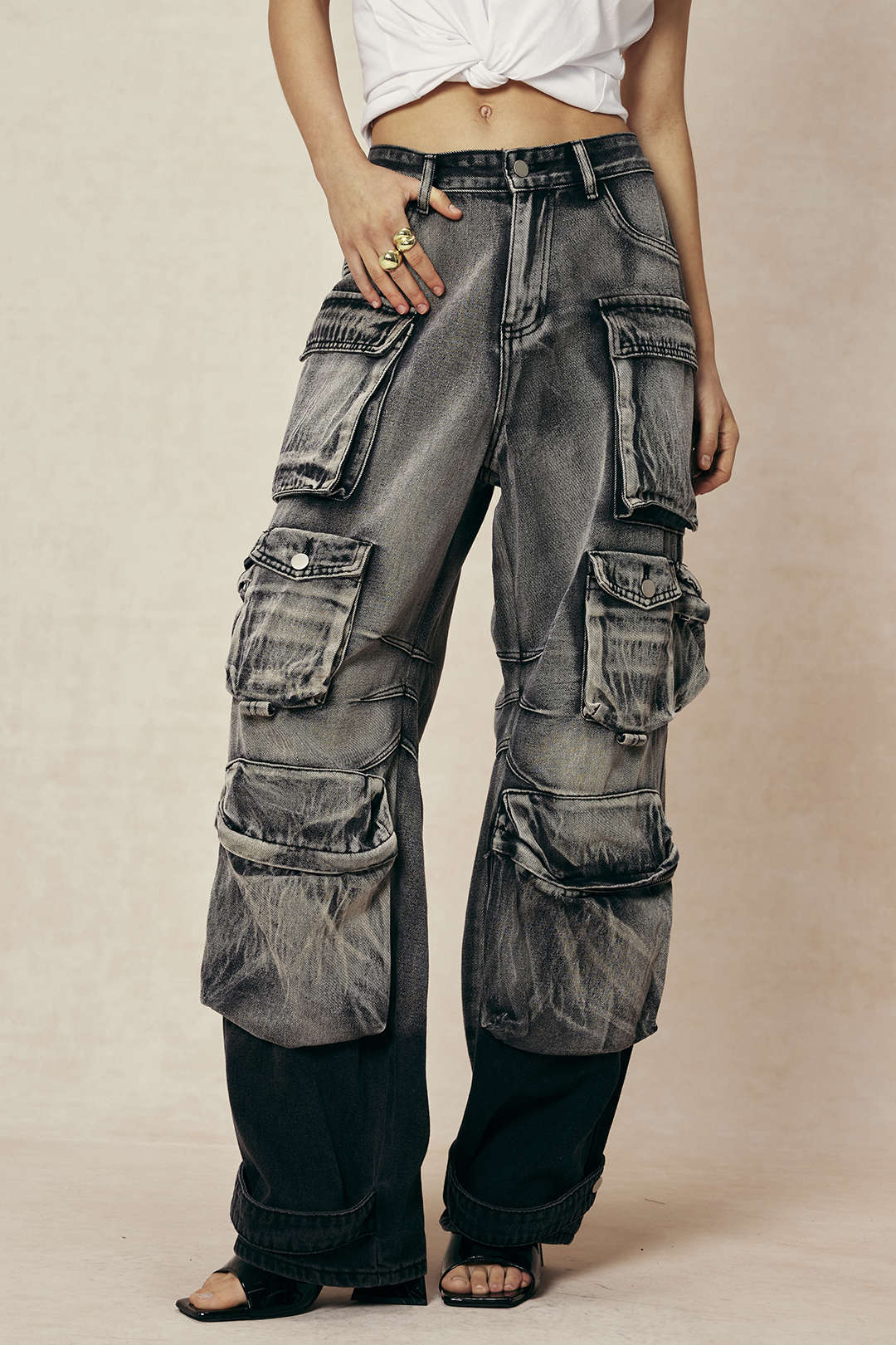 Ombre Multi Pocket Wide Leg Cargo Jeans - Image 6