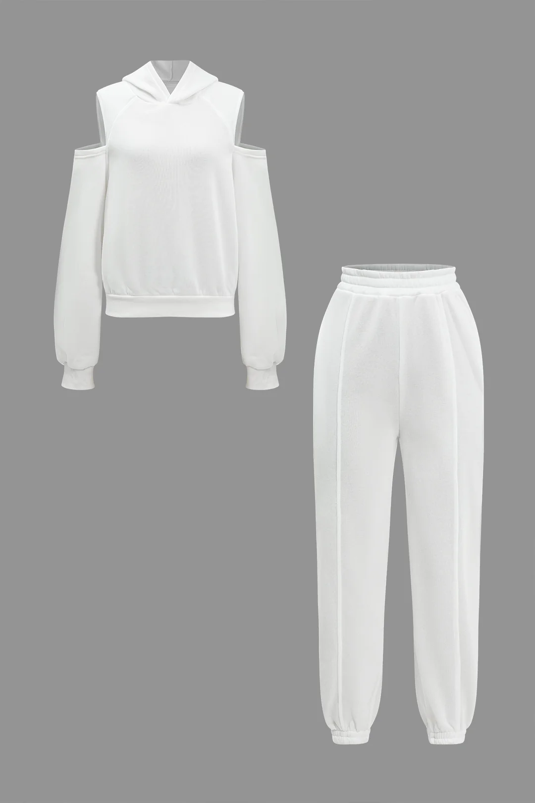 Solid Hooded Cut Out Sweatshirt And Elastic Pants Set - Image 6