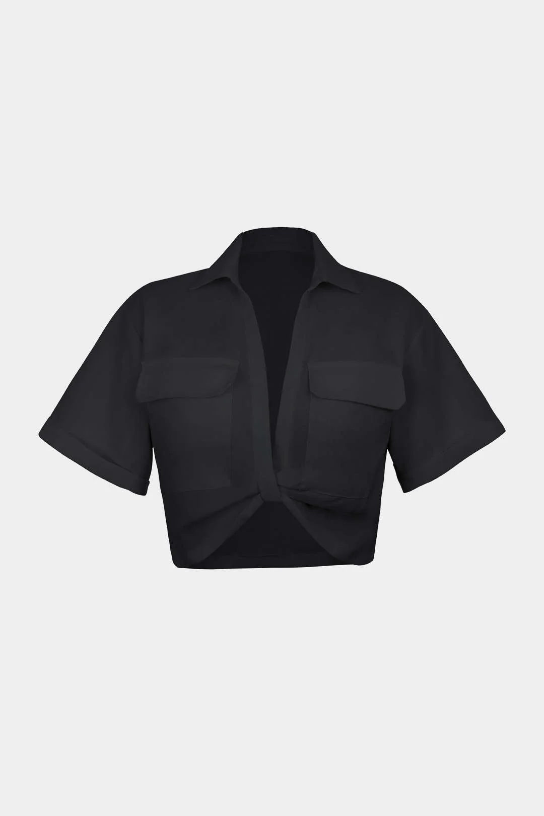 Basic Flap Pocket Twist Hem Shirt - Image 5