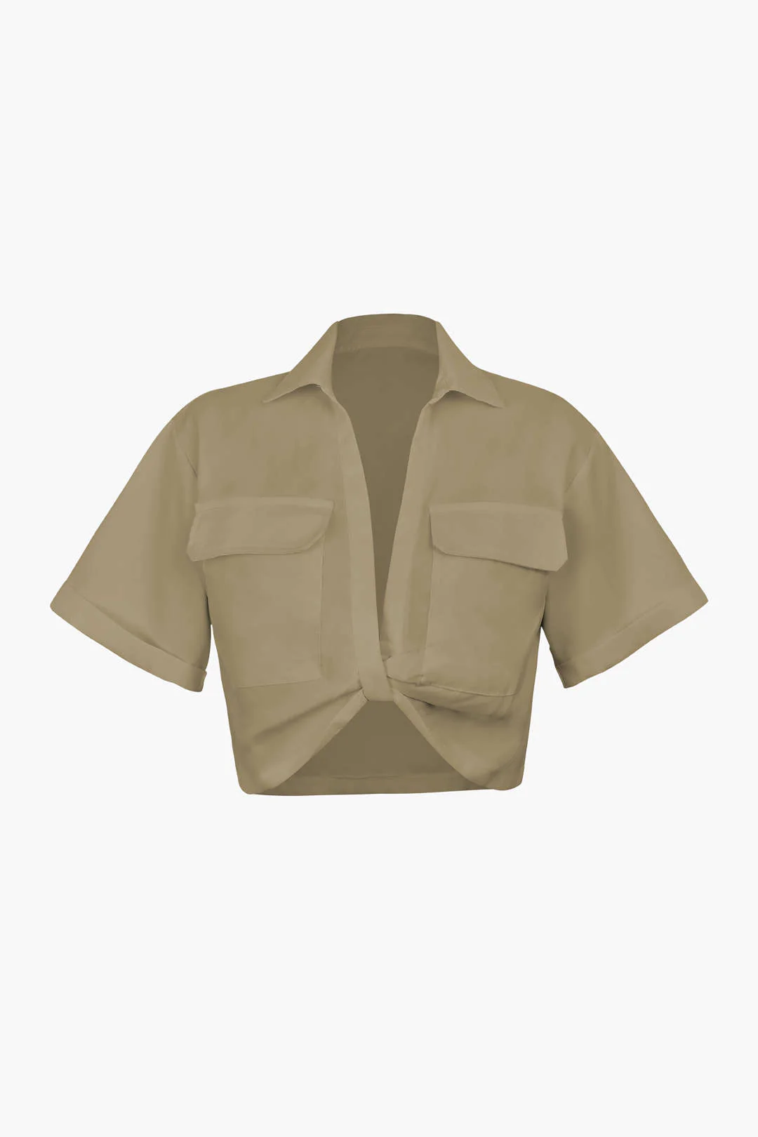 Basic Flap Pocket Twist Hem Shirt - Image 8